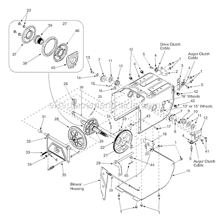 Page B Diagram and Parts List for 31AE663H401 2003 Yard Man Snow Blower